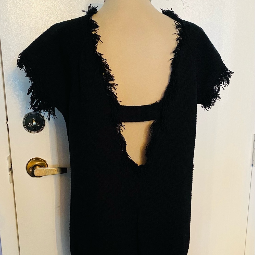 Mango Black Fringed Backless Dress
